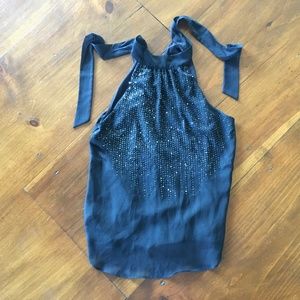 BCX Women's Halter Neck Black Sequin Sleeveless Evening Top Blouse - Size XS